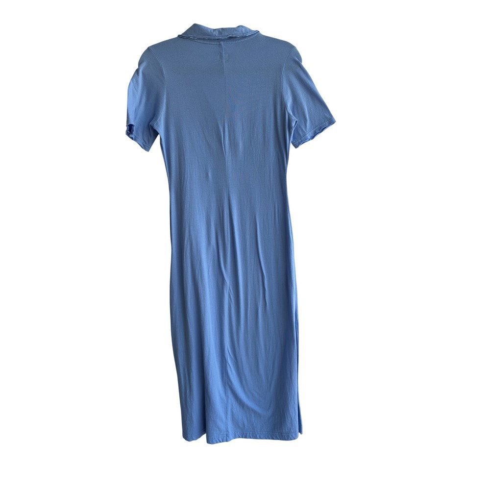 Free‎ People Free-est Blue Polo Maxi Dress Short Sleeve Side Slits XS Effortless - Picture 3 of 5